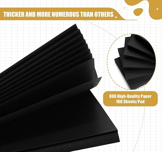 600 Sheets Black Sticky Notes 3x3 inch, 6 Pads Super Self-Stick Notes, 100 Sheets/Pad,Aesthetic Sticky Pads for Office, School, Home,Hospital Supplies Colored Gel Pens, Notepad