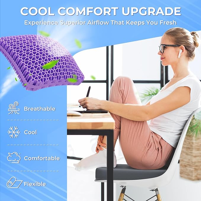 TushGuard Gel Seat Cushion for Long Sitting, Enlarged & Thickened Patent Design, Breathable Cooling for Office Chair, Soft Car Seat Cushion for Wheelchair (2.2" Thick, Grey)