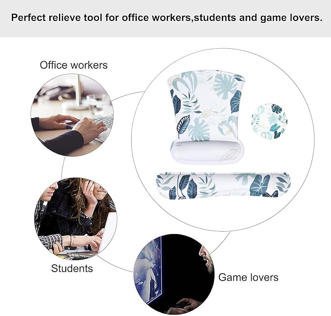MOSISO Wrist Rest Support for Mouse Pad&Keyboard Set | Watercolour Monstera Leaves Mousepad Non-Slip Base Home/Office Pain Relief&Easy Typing Cushion with Soft Cloth&Memory Foam