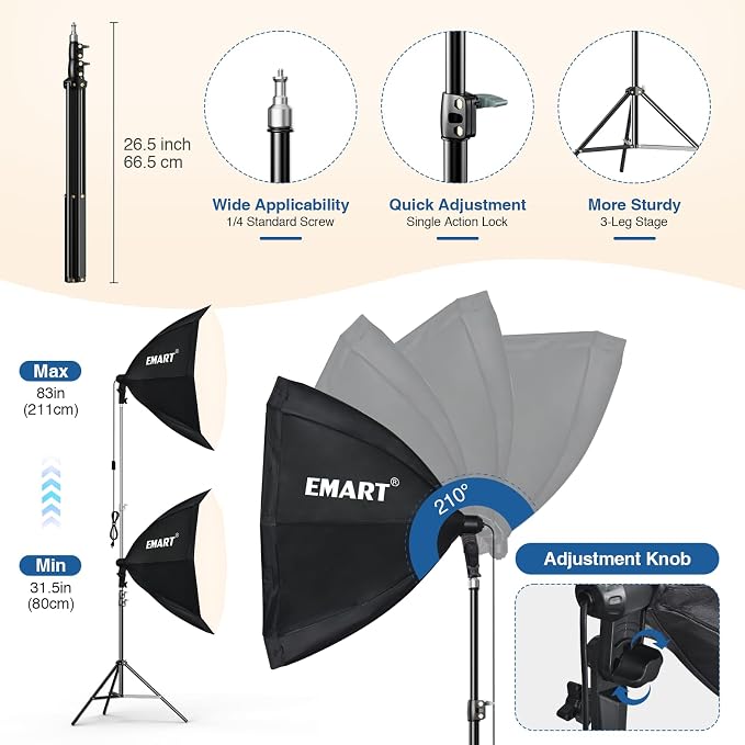 EMART Softbox Lighting Kit with Sandbag, 25.5" (65cm) Diameter Soft Box Lights with 2x135W 3000-6500K Remote Controlled LED Bulb, Photography Lighting Kit for Studio Video Recording, Filming, Portrait