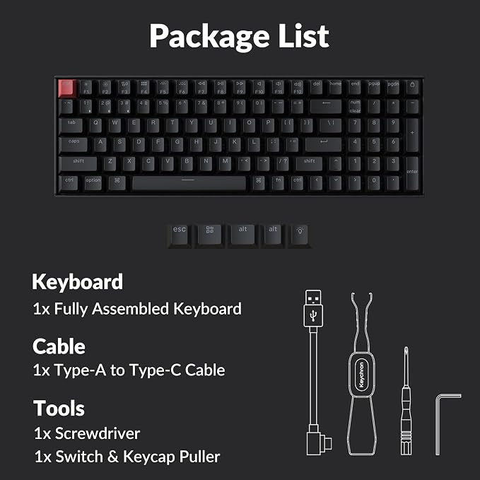 Keychron K4 96% Layout QMK Wireless and Wired Options Mechanical Keyboard, White Backlight Super Red Switch, Paired with Shine-Through Double-Shot PBT Keycaps for Mac Windows-Version 3