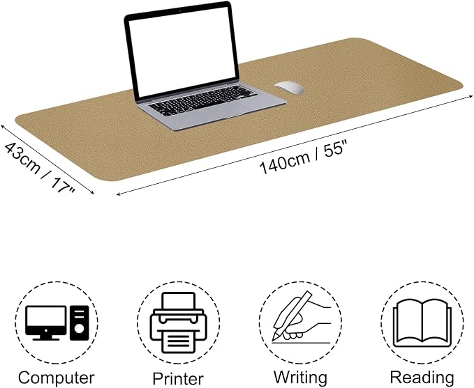 Patikil Desk Mat, 55x17in Non-Slip Waterproof PU Leather Desk Pad - Dual Sided, Gold Tone