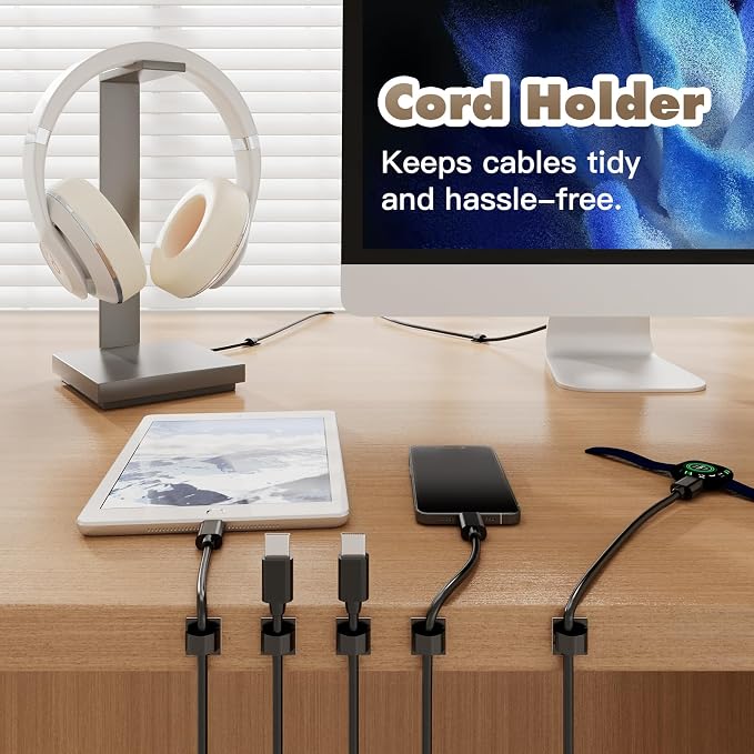 50Pcs Strong Black Adhesive Cable Clips, Dash cam Clips, car Wire Clips,Cord Organizer Cable Management,Cord Holder for Under Desk TV wall nightstand Office Home