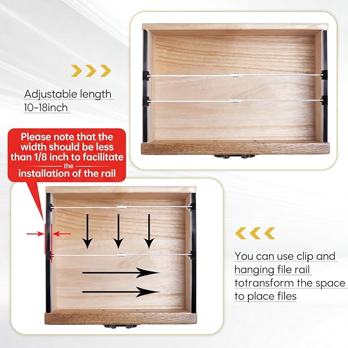 12 Pcs Metal Adjustable File Cabinet Rails Set Include 8 Hanging File Rail Clips 4 Cabinet Dividers Bars Suitable for Cabinets with Drawer Thickness Less Than 1/8 Inch(Silver,18-32.5 Inch)