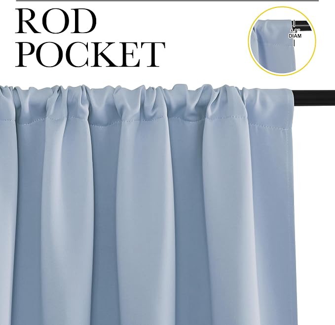 NICETOWN Kitchen Curtains, Short Blackout Drapes, Vintage Blue, 34" Wide by 54" Long, 2 PCs, Thermal Insulated Blackout Curtain Panels for Kids Room, Play Room