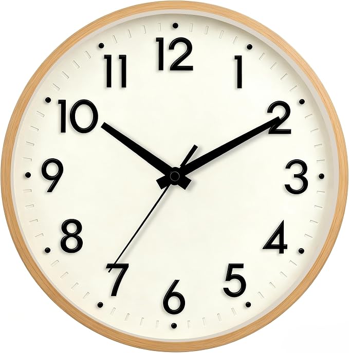 Mosewa Small 8 Inch Wall Clock Battery Operated Silent Non Ticking Analog | Beige modern clock; oversized 3D easy-read dial for kitchen, bedroom & office; 1 AA battery (not included)
