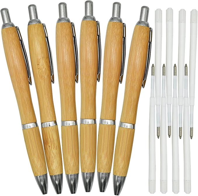 10 PCS Natural Bamboo Reed Pens Wood Retractable Pen 1.0mm With 12 PCS Refills Black Ink Ballpoint Pens For School Office Home Christmas Birthday