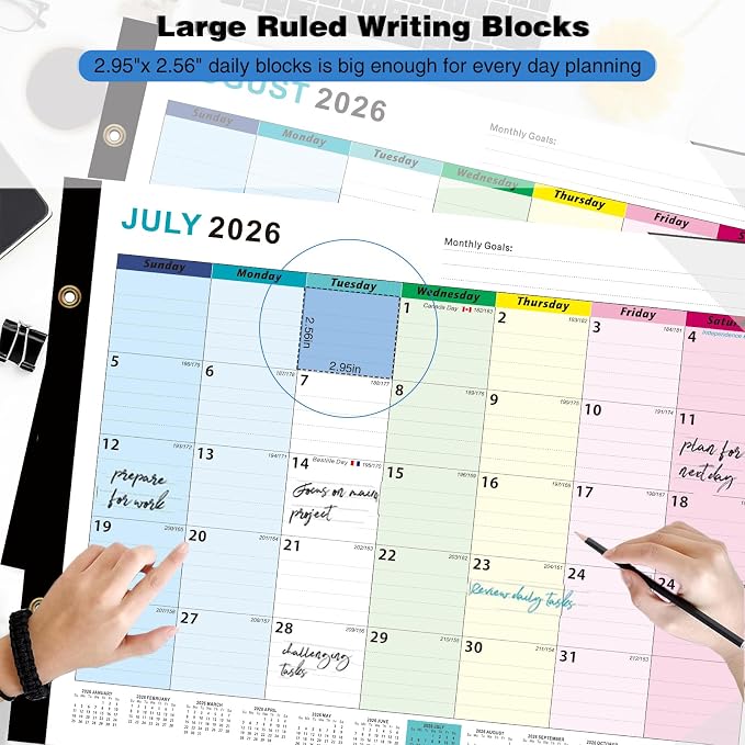 Desk Calendar 2026-2027 - 22" x 17", 18 Month Large Desk Calendar July 2026-2027 Dec, Large Desktop Calendar with Plastic Cover, Thick Paper, Corner Protectors - Colorful (3 Stickers Included)