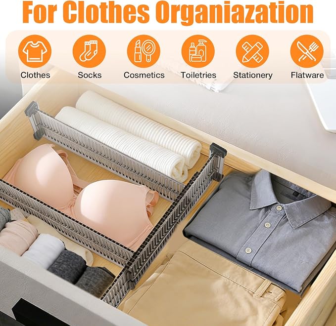 12 Pack Drawer Dividers 3.15" High, 10.83-20.08'' Adjustable Dresser Dividers Organizers,Plastic Expandable Drawer Separators For Clothes, Underwear Cosmetic