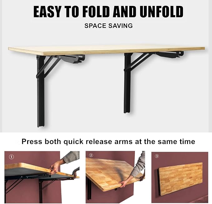 WALMANN 24" Folding Shelf Brackets, Heavy Duty Collapsible Brackets for Shelves Wall Mounted Hinges Space Saving Folding Bracket for Table Bench
