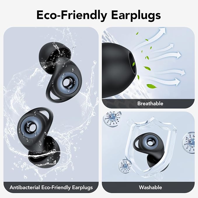 Ear plugs for Sleeping,Noise Cancelling Silicone Earplugs,45 dB,Soft and Reusable,Hearing Protection with 8 Earpieces in 4 Sizes(XS/S/M/L),Carrying bag,for Concert,Sleeping,Working,Studying,Travelling