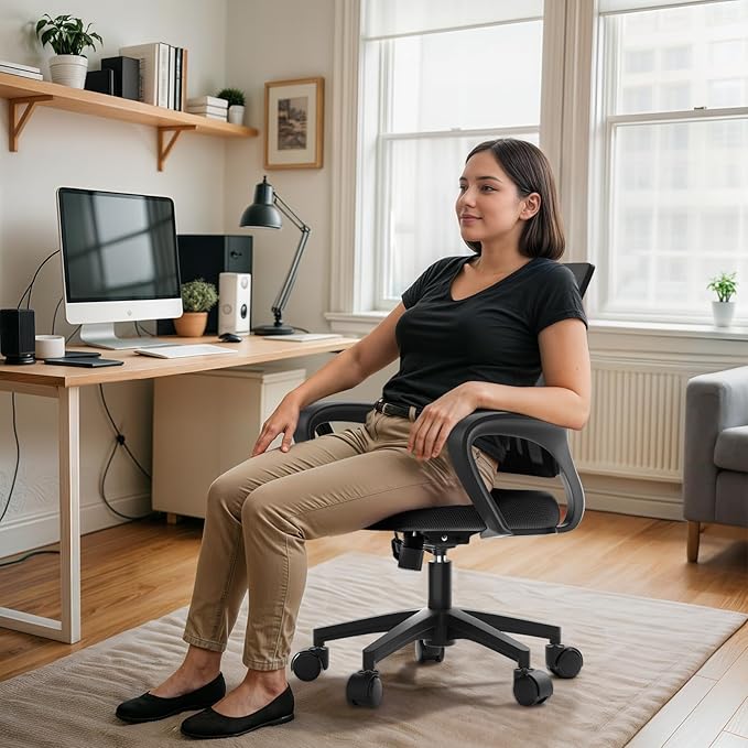 Ergonomic Mesh Office Chair, Heavy Duty 330 Lb Capacity 24 Pack, Black | Mid-Back Desk Chair, Rolling Wheel, Breathable Mesh Backrest & Lumbar Support, Adjustable Height, Sponge Seat for Home Office