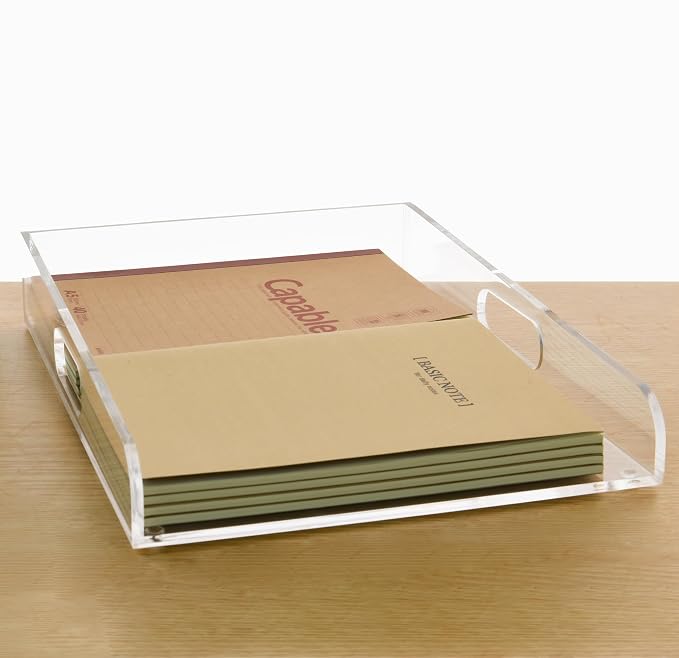 Clear Acrylic Paper Trays, Desk File Organizer, A4 Paper Holder, Low-Profile Desk File Sorter for Office/Home, Clear Stackable Letter Tray for Bills, Crafts, Notebooks - Vertical