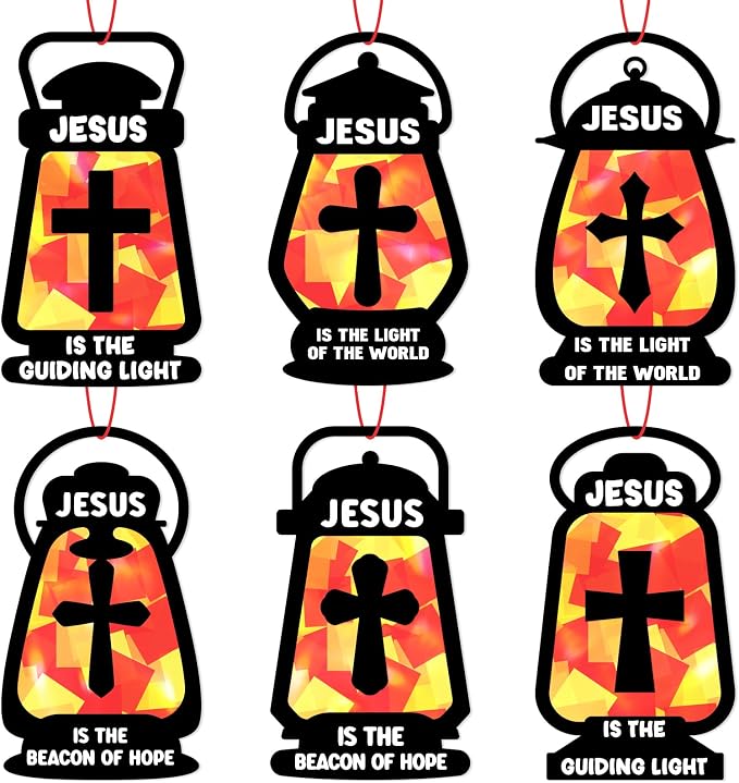 42PCS Sunday School VBS Crafts Bulk: Black Paper Oil-Lamp Nativity Suncatchers,Jesus Religious Christian Classroom Camping Activity DIY Kits Gifts Church Decorations,Window Stained Glass Effect