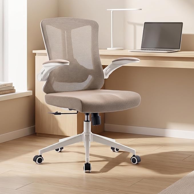 Ergonomic Office Chair - 350LB Comfy Desk Chairs with Lumbar Back Support, Mesh Computer Chairs with Wheels and Arms for Home Office, Study (Khaki-Without Headrest)