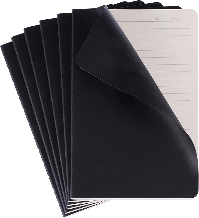 TWONE 6 Pack Notebooks Journal - 60 Lined Page/30 Sheets, Premium Thick Paper Soft Cover Journal for Travel, Office, Work, Office, Home, School, Business Writing, 5.5” x 8.25” (Black)