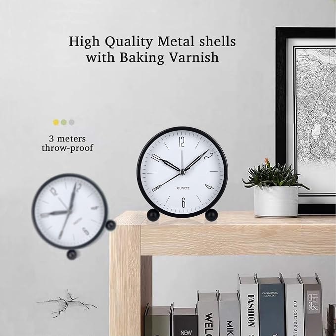 Analog Clock, Alarm Clock Battery Operated, Non Ticking Desk Clocks for Student, Back to School Supplies, Clock for Bedroom with Night Light , Simple Stylish Design, Vintage Clock For Room Décor