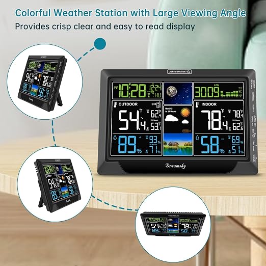 DreamSky Weather Station Indoor Outdoor Thermometer Wireless, Atomic Clock | Digital Large Display with Backlight Dimmer, USB Port, Inside Outside Temperature Humidity Monitor for Home (Plug-in)
