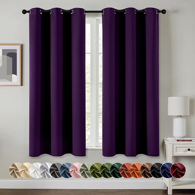 MIULEE Blackout Curtains for Bedroom Living Room 2 Panels, Thermal Insulated Room Darkening Drapes Grommet Noise Reducing Light Blocking Window Treatments 54 Inches Long 40x54 Inch Royal Purple