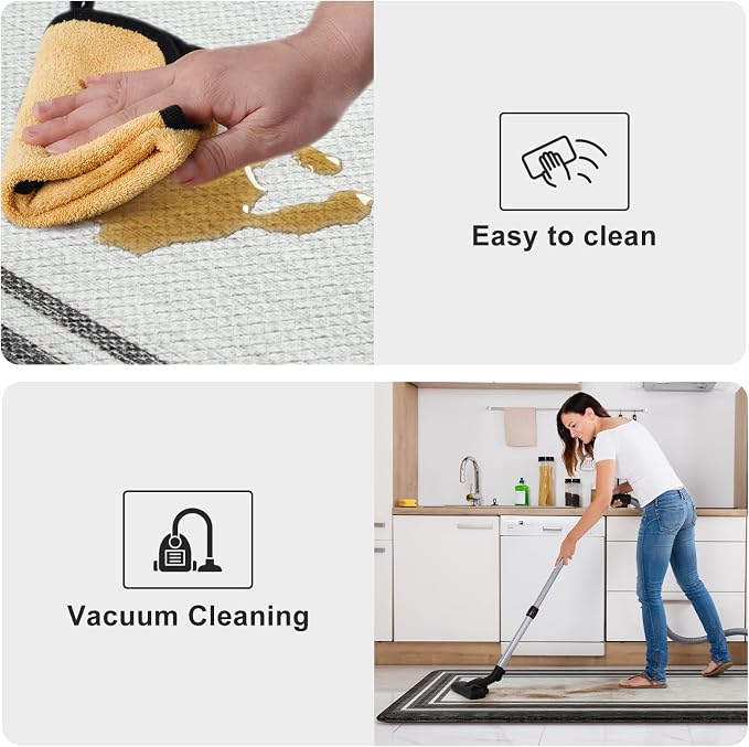 KIMODE Anti Fatigue Kitchen Mat for Floor 2PC,Kitchen Rugs Non Slip Rubber Backing,Waterproof Farmhouse Kitchen Floor Mat,Cushioned Standing Mat for Home Decor,Office,Laundry,Sink,Desk,Black and Grey