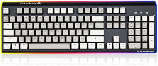 Hexgears GK735 Wired Full Size Mechanical Keyboard, Aluminum Housing Built for Gamers w/Kailh Box White Switch, White Backlit + Surrounded by RGB Light Strip, 104 Keys Gaming Keyboard for PC/Mac