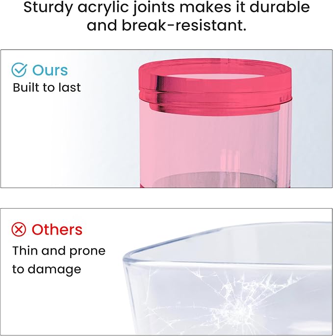 3-Tier Stackable Acrylic Holder- Stylish Desk Organizer and Storage for Office or Home – Transparent Round Design, Pink with Silver Metal Base