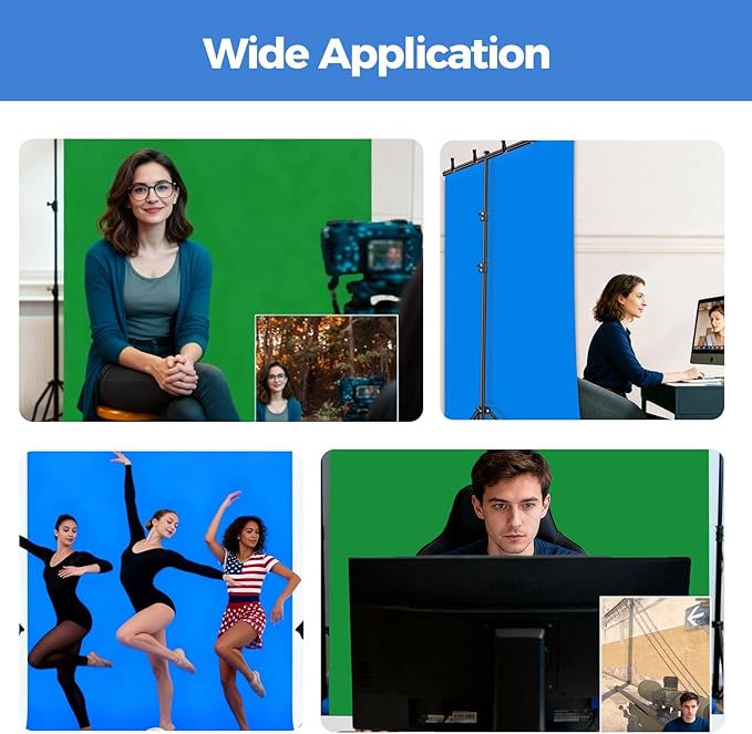 EMART Blue Green Screen Backdrop Kit with Reverse Folding Base, 5x6.5ft Portable T-Shape Backdrop Stand with 2-Sided Reversible Background for Photography, Zoom, Streaming and Studio Video Recording