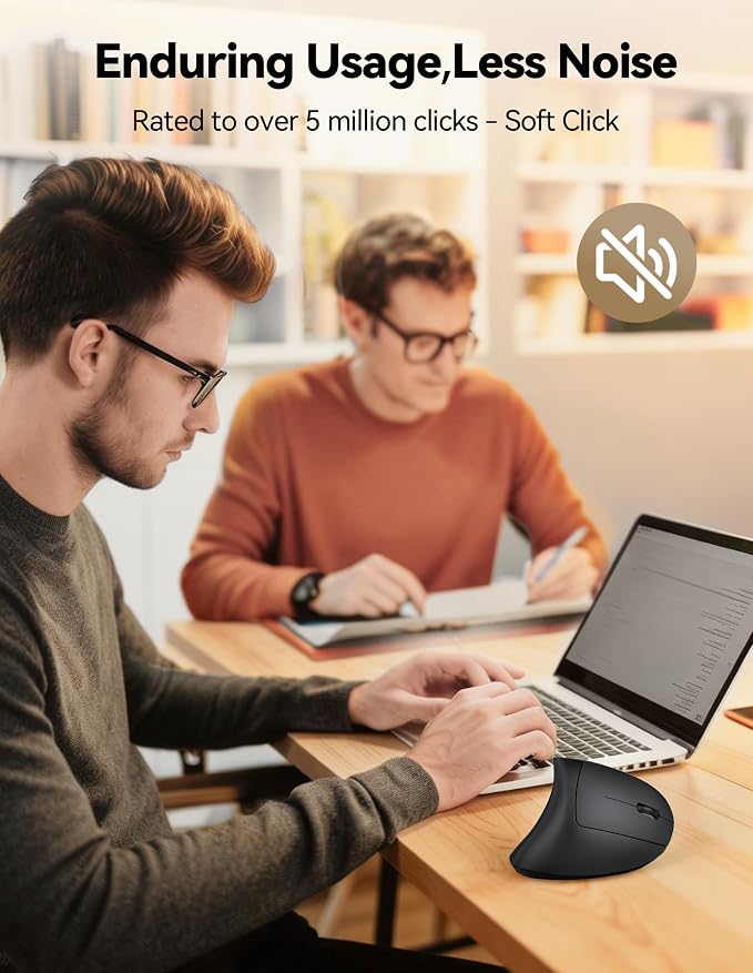 TECKNET Rechargeable Wireless Ergonomic Mouse,2.4GHz USB Vertical Mouse with Silent Click,4800 DPI Mouse with 6 Adjustable DPI,6-Button Computer Mouse for Laptop,PC, MacBook (No Batteries Needed)