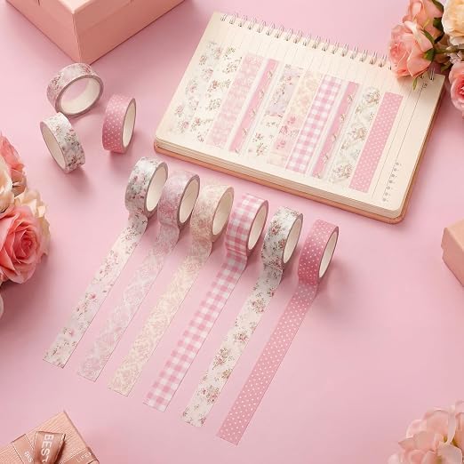 Gueevin 24 Rolls Watercolor Floral Washi Tape Set 15 mm Seasonal Flower Decorative Washi Tape for Craft Arts DIY Scrapbook Journaling Supplies Gift Wrapping(Roses and Lace)