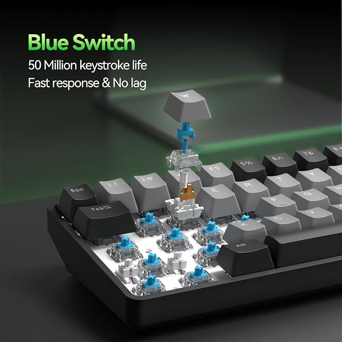 TMKB T68 60% Wireless Mechanical Gaming Keyboard, Tri-Mode BT5.0/2.4GHz/USB-C with Blue Switch, RGB Backlight, Anti-Ghosting, Compact 68 Keys, Wired/Wireless, Black/Gray