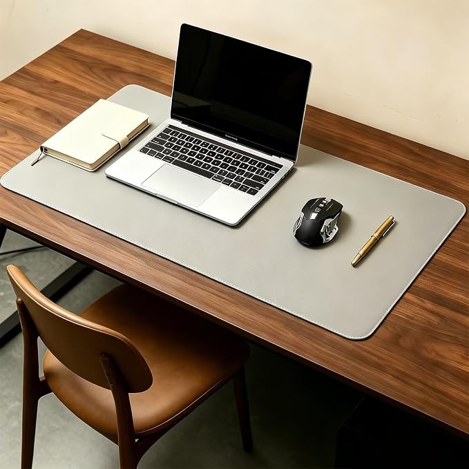 Dual-Sided Desk Mat - Leather Table Protector, Large Mouse Mat & Writing Surface for Office/Home, Light Gray (17"x24")