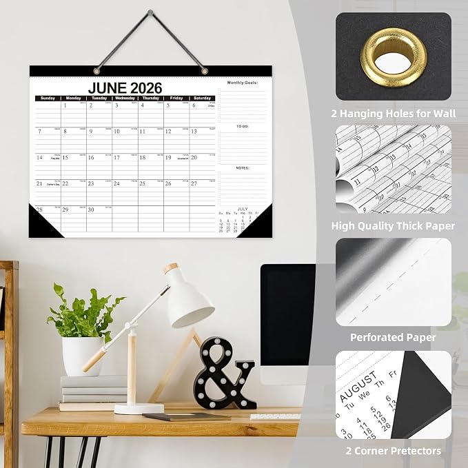 ZTX Desk Calendar 2026-2027 Wall Calendar from July 2026 to December 2027,18 Months 17"×12" Thick Paper with Plastic Cover for Teacher School Home Office