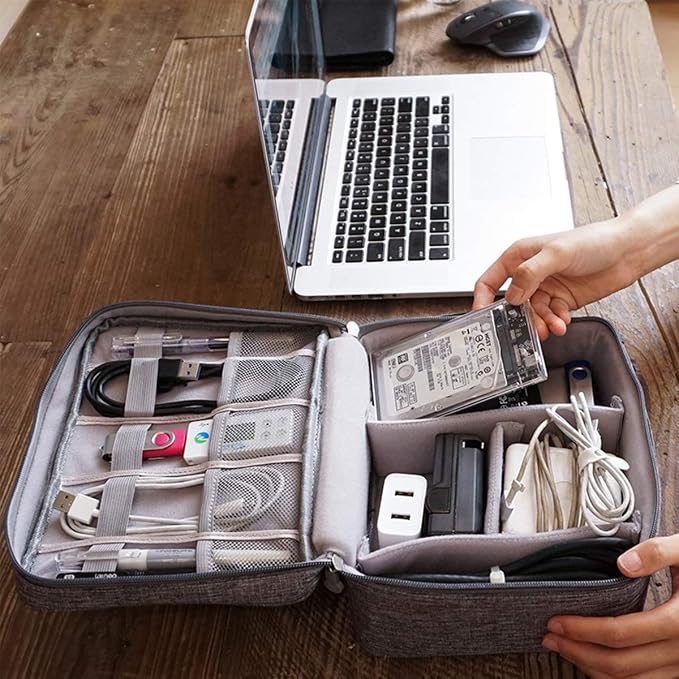 OrgaWise Electronics Organizer, Electronic Accessories Bag Travel Cable Organizer Three-Layer for iPad Mini, Kindle, Hard Drives, Cables, Chargers