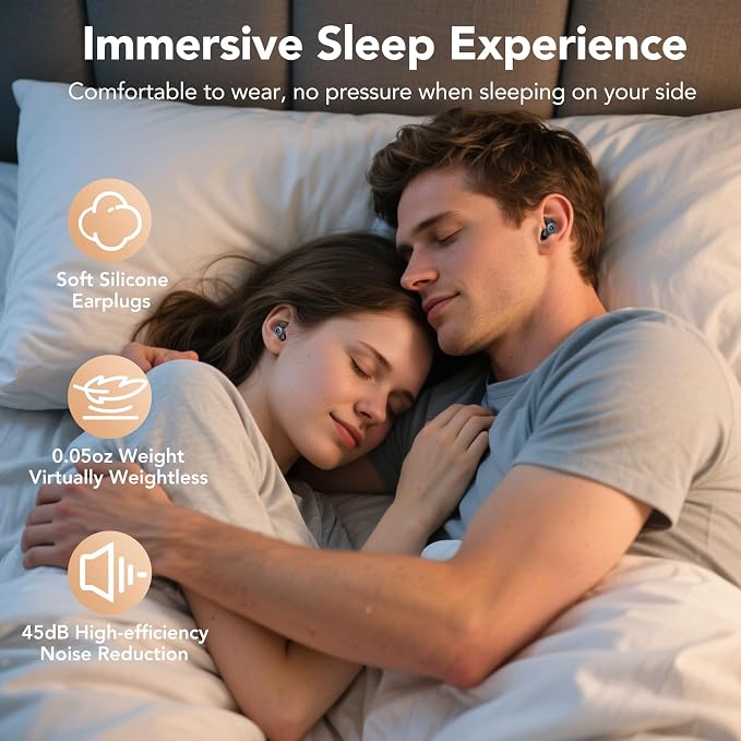 Ear plugs for Sleeping,Noise Cancelling Silicone Earplugs,45 dB,Soft and Reusable,Hearing Protection with 8 Earpieces in 4 Sizes(XS/S/M/L),Carrying bag,for Concert,Sleeping,Working,Studying,Travelling