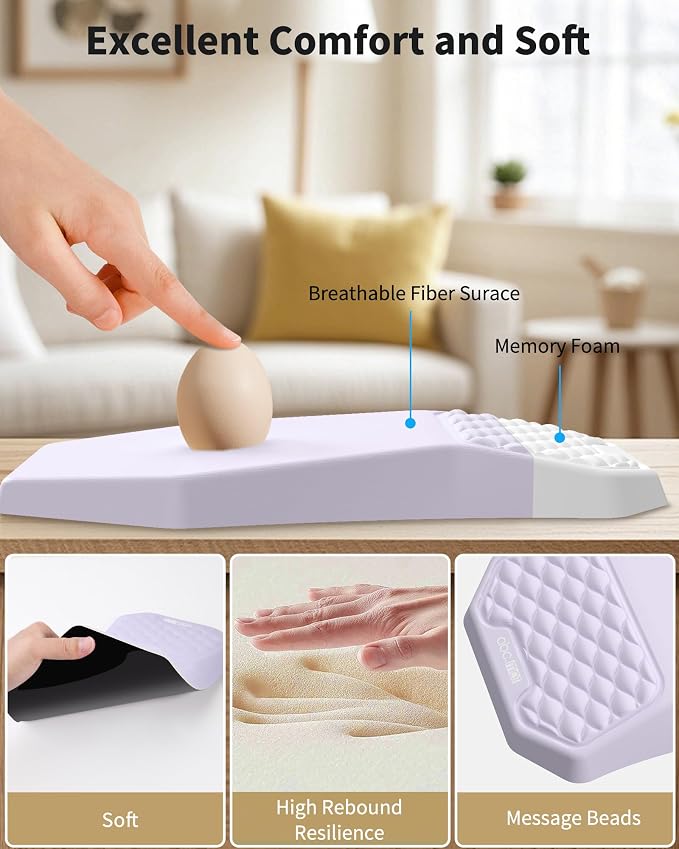 Ergonomic Mouse Pad Wrist Rest Support, Massage Design Surface for Carpal Tunnel Pain Relief, Memory Foam, Non-Slip PU Base for Computer Desk, Purple