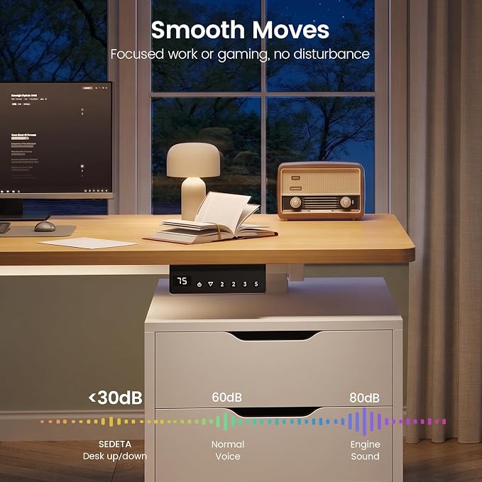 SEDETA L Shaped Electric Standing Desk with 6 Drawers, 66.9" x 57.1" Height Adjustable Stand Up Desk with Power Outlets, 3 Memory Heights, Sit Stand Computer Desk for Home Office, White + Oak
