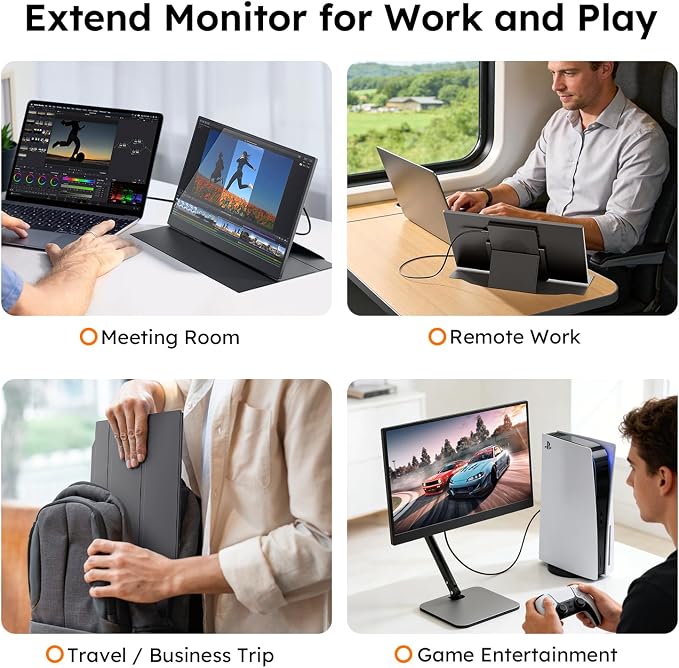 15.6" Portable Monitor with Smart Cover, FHD 1080P IPS Travel Monitor for Laptop, Built-in Speaker& Stand, USB-C&Mini HDMI Screen Extender for Laptop Mac PC Phone Xbox PS4/5 Switch with Stand Case