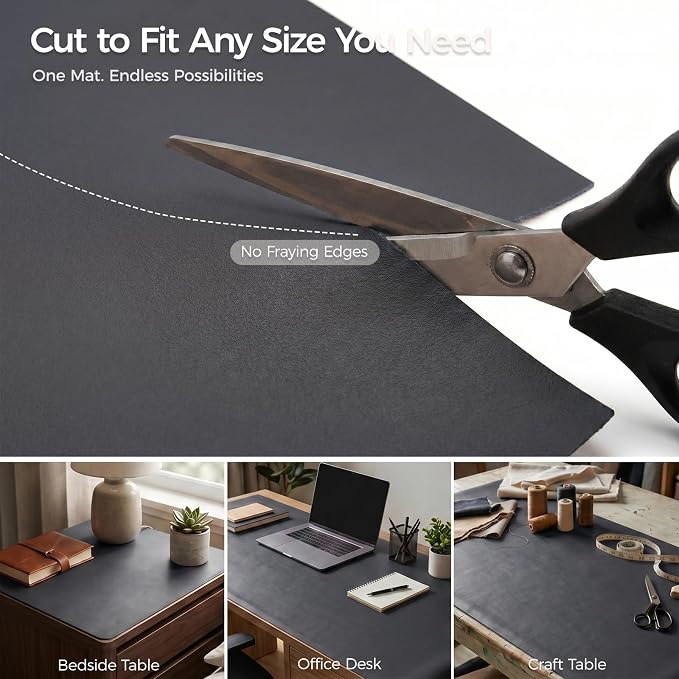 1.6mm Thick Leather 16x48 Inch Non-Slip Mat, Waterproof Countertop Protector, Kitchen Countertop Cover/Desktop Blotter, Obsidian Black