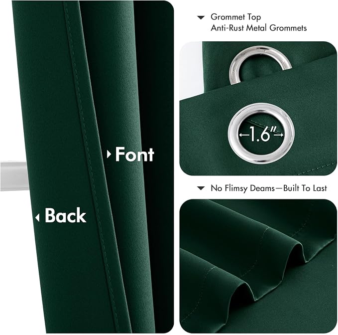 MIULEE Blackout Curtains for Bedroom Living Room 2 Panels, Thermal Insulated Room Darkening Drapes Grommet Noise Reducing Light Blocking Window Treatments 72 Inches Long 40x72 Inch Hunter Green