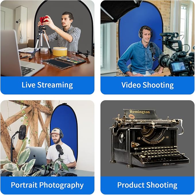 Selens Pop Up Backdrop Collapsible Background 2-in-1 Backdrop with Carry Bag, for Photo Studio Portrait Video Conference Vlog YouTube Live Streaming,Blue Grey, 39x59/1x1.5m