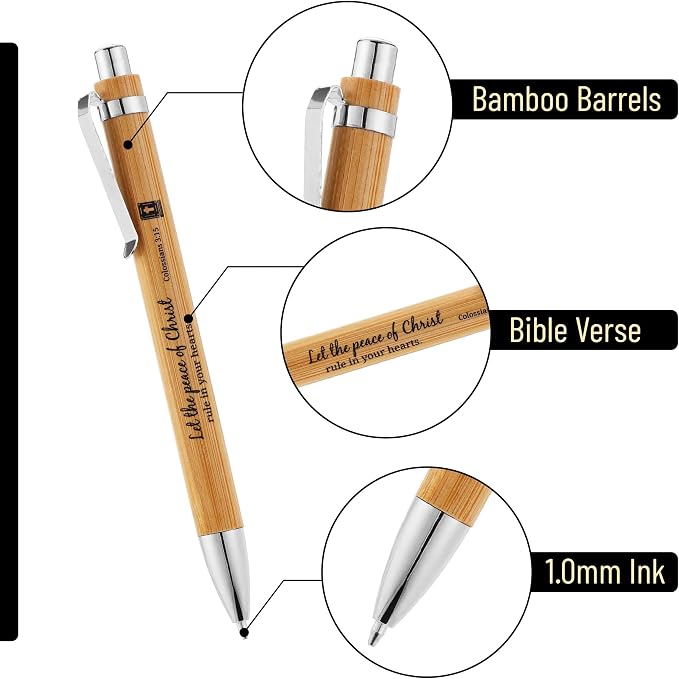 Mr. Pen- Bible Verse Pens, 10 Pack, Retractable Bamboo Pen, Black Ink
