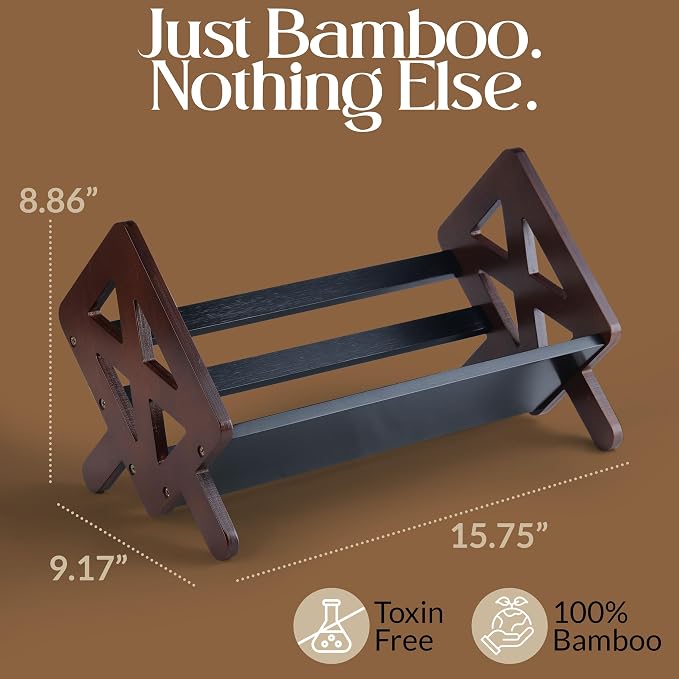 Bunkal Bamboo Desktop Bookshelf & Book Stand for Small Spaces – Tilted Desk Bookshelf Organizer for Cookbook Storage, Home Office, Dorm & Nightstand – 16x9x9in, Solid Bamboo, Easy Assembly
