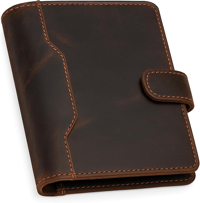Brown Leather Junior Padfolio 5x8, Small Bifold Business Portfolio Folder for Men & Women, Compact Legal Pad Holder with Pen Loop, Card Holder with Document Pocket, Interview Organizer