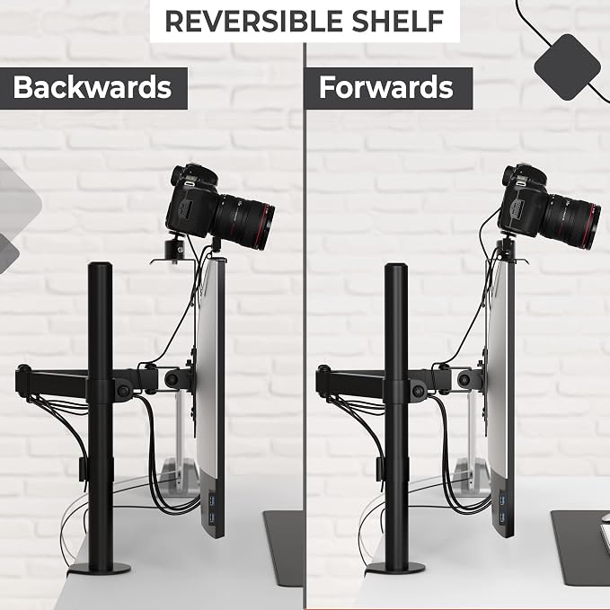 HumanCentric DSLR Monitor Mount Small, Desk Camera Mounting, Light Webcam, Microphone Shelf for Monitor VESA Arm, Replace Clamp Tripods, 100x100mm Patterns, Aluminum, Hardware Included