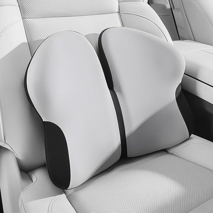 BEBAS Ergonomic Lumbar Support Pillow for Car, Memory Foam Back Support for Lower Back Pain Relief, Comfort Lumbar Cushion for Driving, Fixed Ring Lumbar Pillow for Car Seat, Office Chair -Gray