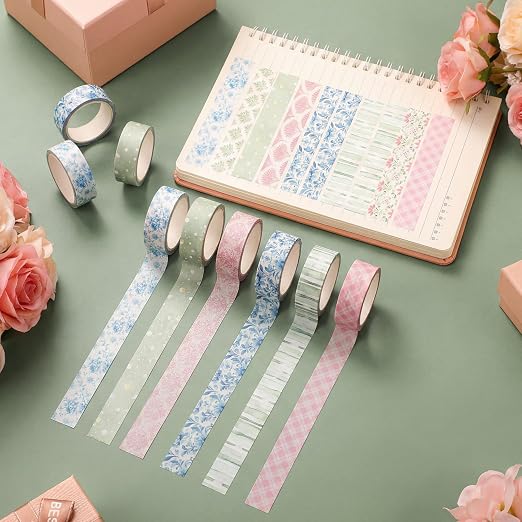 12 Rolls Watercolor Floral Washi Tape Set 15 mm Vintage Flower Decorative Masking Tape for Summer School Arts DIY Craft Scrapbook Journal Supplies Gifts(Pink,Blue and Green,Garden)