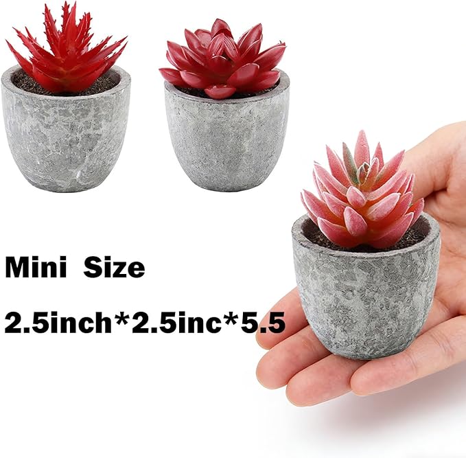 ABAJI Mini 4 Succulents Plants Artificial in Pots Fake Plants for Bedroom Aesthetic Living Room Shelf Bathroom Decor Office Desk Accessories