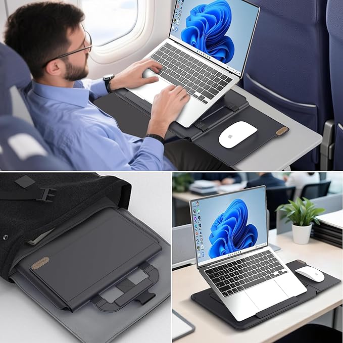 Nillkin Upgraded 13-16 Inch Laptop Sleeve Case for MacBook/Dell/HP/Lenovo/Asus, Unique Slim Travel Computer Bag with Adjustable Stand & Mouse Pad, Magnetic Handle, PU Leather, Black