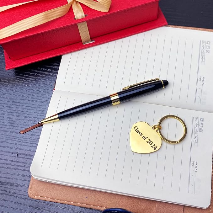 Yastar Custom Ballpoint Pen with a Custom Keychain - Advertising Buesiness Gift Office Writing Set- Engraved with Your Message Name Company Team Name, Phone Number Gift for Business Men/Women/Friends