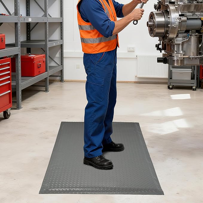 Anti Fatigue Mats Industrial 3' x 5' 15/16" Thick Ergonomic Standing Mat Commercial Kitchen Mat Heavy Duty Diamond Plate Shop Floor Mat Helps Relieve Back and Leg Soreness, Grey